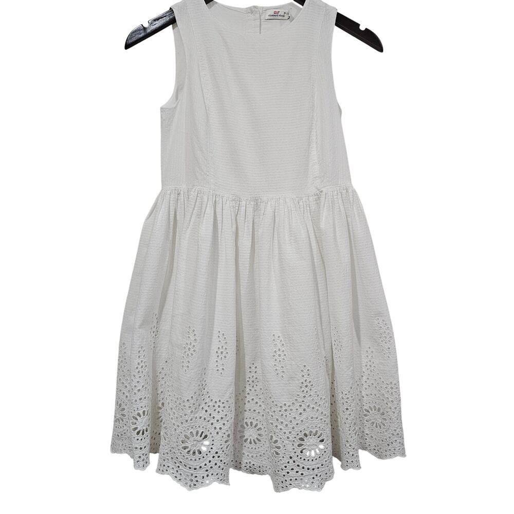 Vineyard Vines Girls White Eyelet Lined Dress Coastal Cottagecore Size 12